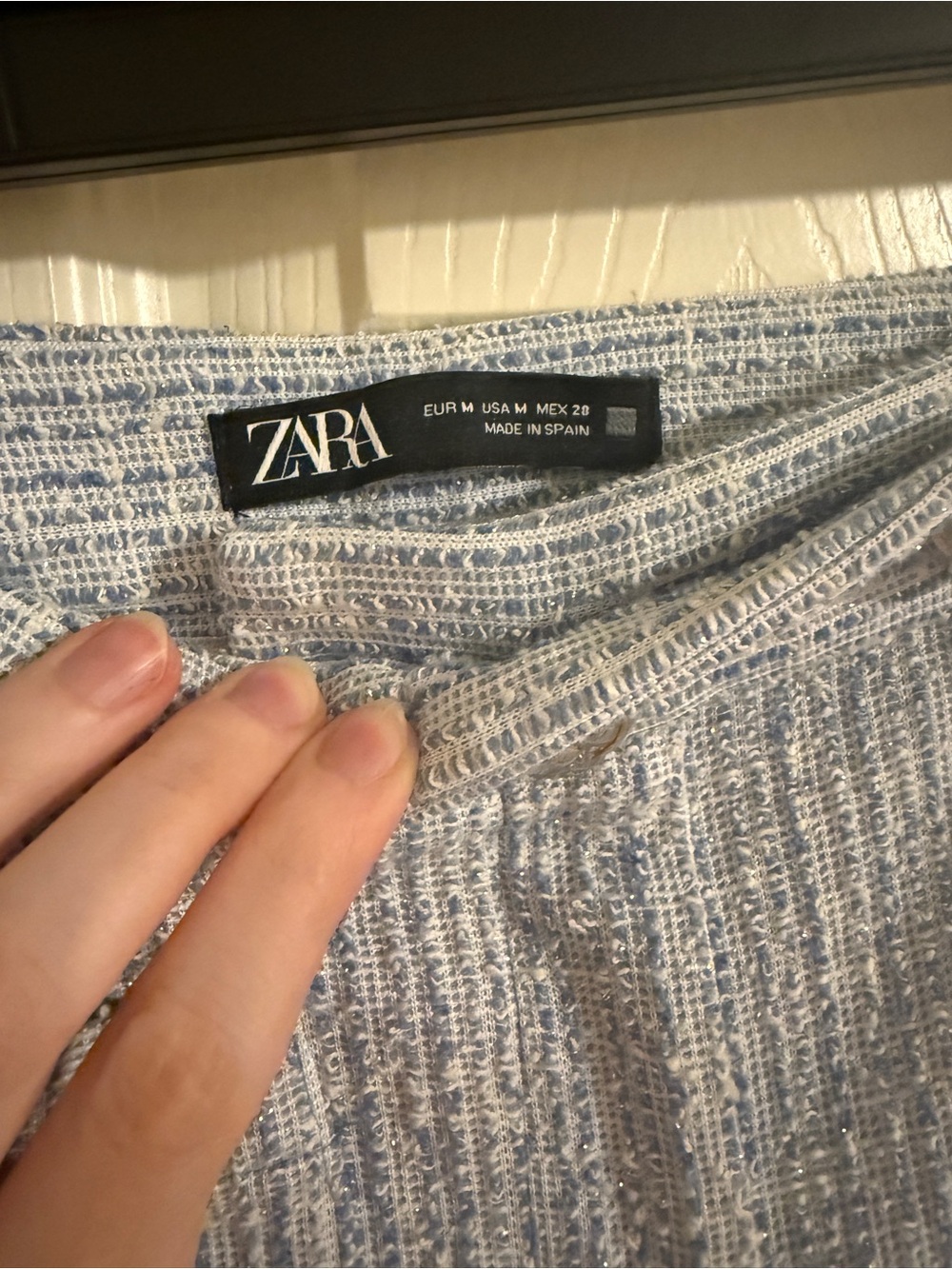 Zara Pale Blue Tweed Boot-Cut Pants - Picture 7 of 8